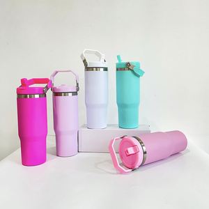 Vaso térmico de acero inoxidable de doble pared de 30 oz con tapa abatible, acabado mate, color macaron, para sublimación, a prueba de fugas, desde almacén de EE. UU. - Product Image 1
