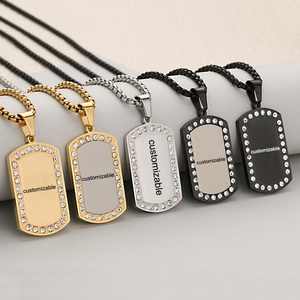 הסיטונאי אישית לוגו מותאם אישית אישית לוגו <span class=keywords><strong>rhinestone</strong></span> שרשרת תכשיטים נירוסטה עבור גברים - Product Image 1