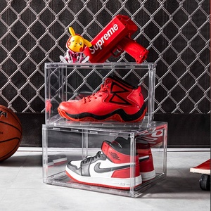 Magnetic Shoe Storage Box Drop Front Open Sneaker Organizer Transparent Display Shoe Box