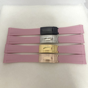 Accessoire de montre, fermoir pliant en acier inoxydable, 20mm x 18mm, Interface incurvée, bracelet en caoutchouc rose, léger - Product Image 1
