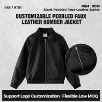 Veste bomber en cuir imperméable pour homme, avec logo brodé personnalisé, style universitaire, fermeture éclair, décontractée, de marque