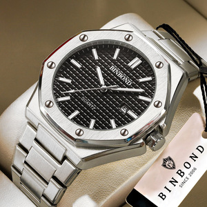 BINBONG Orologi da uomo casual alla moda con quadrante grande, in acciaio inossidabile argentato, con calendario, orologio da polso al quarzo, orologio classico da uomo di marca superiore - Product Image 1