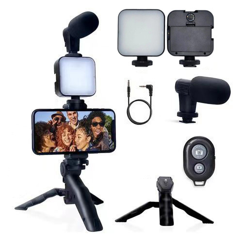 Kit for Vlogging & Photography Plastic Mobile Phone Holder Ring Light Tripod Mic Video Maker for Makeup & Smartphone Users