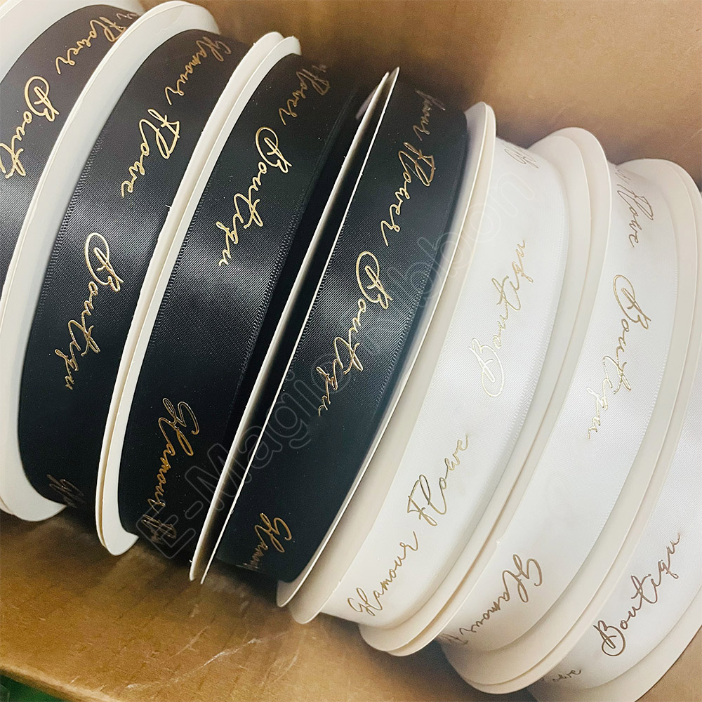 E-Magic Wholesale Gift Ribbon Personalized Ribbon Custom Printed Single Face Satin Ribbon for Flower Bouquet