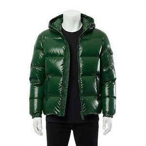 Blouson matelassé vert à capuche pour homme, coupe-vent, rembourré de duvet, fermeture éclair, manteau d'hiver décontracté, couleur unie, polyester, coupe régulière 2026 - Product Image 5