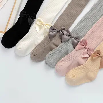 Wholesale Solid Color Seamless Children Soft Cotton Pantyhose Leggings Girls White Dance Ballet Tights Stockings with Bow Socks