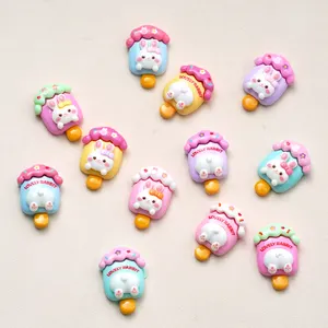 Kawaii Flatback Rabbit Ice Cream Resin Accessories For Handmade Cell Phone Chain Pendant DIY Hairpin Embellishments Party Decor