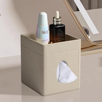 Elegante Cubierta de Caja de Pañuelos de Escritorio de Cuero PU de Lujo con Bandeja de Almacenamiento, Logotipo Personalizado, Organizador Decorativo Cuadrado y Duradero