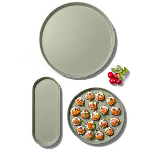 Màu xanh lá cây Polypropylene trang trí đục hình bầu dục khay 37.5x15 cm - Product Image 2