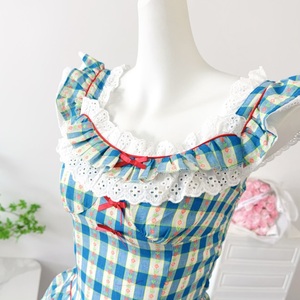 Vestido de Verano Estilo Francés Retro a Cuadros Azules con Mangas Cortas y un Toque de Elegancia, Vestido con Volumen - Product Image 6