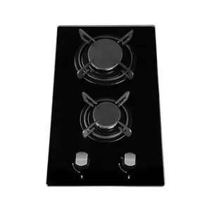 OEM Design Tempered Glass Blue Flame Cast Iron Gas Hob 2 Burner Built In Double Butane Gas Stove
