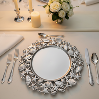Assiettes de Présentation en Gros 13 Pouces Luxe Éléments Marins Pigmentés en Plastique PP Motif Personnalisé Durable Réutilisable Mariage