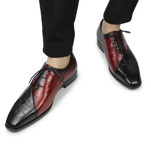 Chaussures Oxford en cuir de vache véritable faites à la main, à lacets, à bout pointu, antidérapantes, respirantes, légères, patchwork, chaussures de luxe pour hommes - Product Image 3