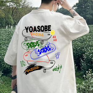 T-shirt in puro cotone con stampa vivace a fumetti da uomo, a maniche corte, vestibilità ampia, per adolescenti, per l'uso quotidiano casual estivo - Product Image 5
