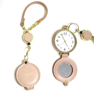 Porte-clés à cadran rond rétractable en cuir, portable, diamètre 4,5 cm, bracelet de montre en cuir, montre de poche. - Product Image 3