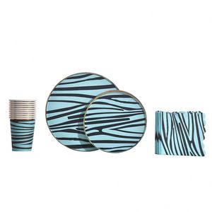 Ensemble de vaisselle jetable en papier à rayures bleues pour pique-nique, idéal pour les fêtes d'anniversaire - Product Image 2
