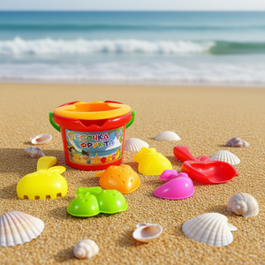 Kids <b>Beach</b> Sand Bucket Set with Sieve Rake Shovel and Fruit Shape Molds Mesh Packed - Product Image 3