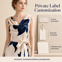 Robe sans manches personnalisée en crème avec imprimé floral marine |   Ceinture de taille |   Développement de vêtements en marque blanche OEM/ODM
