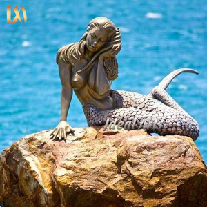 Statua da Esterno in Bronzo di Sirena che Cavalca un Delfino, Scultura Grande Patinata di <span class=keywords><strong>Ninfa</strong></span> Marina Fusa a Mano per Decorazioni a Bordo Piscina e Giardino - Product Image 5