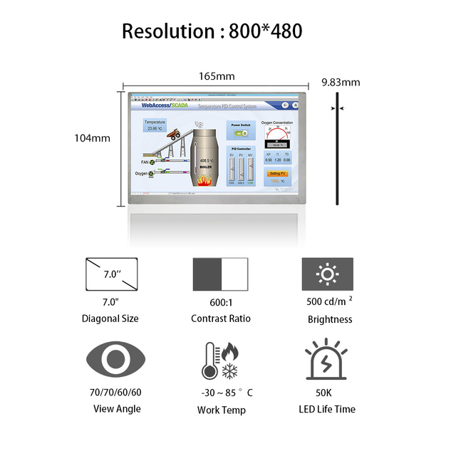 Industrial Innolux 7 Inch TFT LCD Panel Display  G070Y2-L01 with 800x480, 500 Nits and 20 Pins LVDS Interface