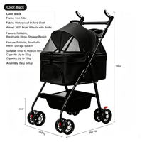 Poussette pliable 4 roues écologique en fer et lin/Oxford pour animaux de compagnie, pliage rapide à une main, sac de transport portable pour animaux de compagnie