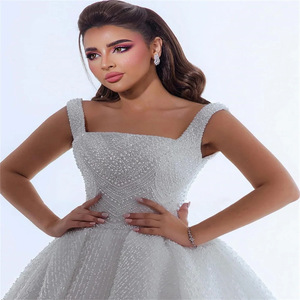 White Ball Gown Wedding Dress Square Neckline Tulle Backless Lace Princess Style Bridal Gown JM369 - Product Image 2