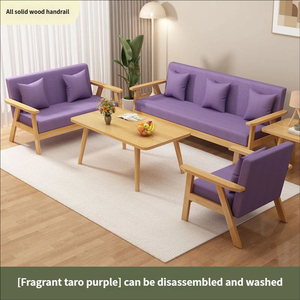 Nuevo Sofá de Dos Plazas de Madera Maciza con Funda de Lino Extraíble y Lavable, Juego de Mesa de Centro para Sala de Estar, Dormitorio, Oficina, Apartamentos en Alquiler - Product Image 6