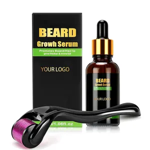 Custom 2 Pcs Men Roller Growth Products Set Private Label Organic Grooming Beard Oil Serum Kit For Beard Care