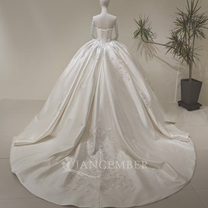 Robe de mariée vintage LY98 à col bateau, fleurs 3D, satin ivoire, robe de bal pour femmes - Product Image 2