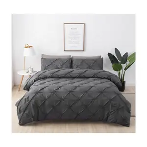 Thương hiệu nổi tiếng kích thước đầy đủ Pinch pleat thêu sợi nhỏ bộ đồ giường Quilt Cover Set