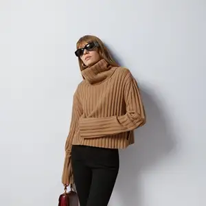 YT Camel Cashmere Wool Blended Knitted Pullover Women's Thickened Turtle Neck Wool Top
