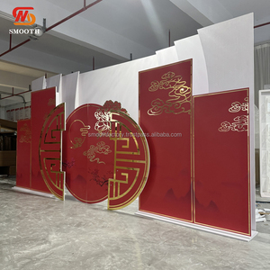 ฉากหลังอะคริลิคสำหรับงานแต่งงานสีแดงเรียบตกแต่งผนังแบบถอดออกได้สำหรับเวทีขอแต่งงานมาใหม่ของตกแต่งงานแต่งงาน - Product Image 2