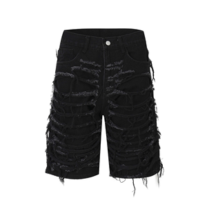 <span class=keywords><strong>Pantalones</strong></span> <span class=keywords><strong>cortos</strong></span> vaqueros desgastados con borde crudo desgastados de mezclilla apilados de Hip Hop informales ajustados elásticos de moda de verano para <span class=keywords><strong>hombre</strong></span> de alta calidad lavados - Product Image 6