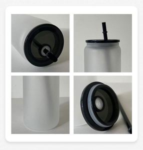 Verres à bière en sublimation de 16 oz en stock aux États-Unis, verres à boire élégants en forme de canette avec couvercle en plastique coloré et paille - Product Image 2