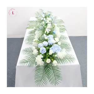 Matrimonio a fila di fiori di seta artificiale verde piante arco sfondo tavolo giardino fiore Runner decorazione festa