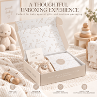 Boîte d'expédition personnalisée en carton recyclable avec motifs graphiques minimalistes pour bébés et parois latérales protectrices pour coffrets cadeaux