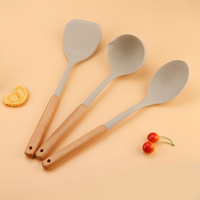 Ensemble d'ustensiles de cuisine en silicone 5 pièces avec manches en bois, compatibles lave-vaisselle et alimentaires, outils de cuisine écologiques