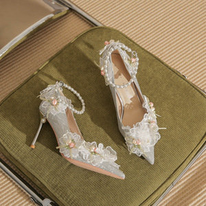 Zapatos de Tacón Alto con Punta en Pico, Bordados, Sexys, para Verano, Diseño Elegante y Exquisito, Transpirables y Cómodos - Product Image 1