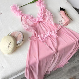 Setelan Lingerie renda Multi warna, jubah renda, gaun malam putri manis merah muda, setelan Lingerie seksi banyak warna, Suspender renda leher V - Product Image 6