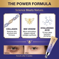 Crème Contour des Yeux Hydratante et Raffermissante à l'Acide Hyaluronique, Vitamine C, Stick de Massage pour Cernes et Ridules, au Venin d'Abeille Bio et Collagène