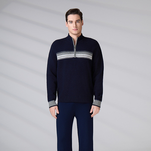 Suéter de punto jacquard de lana con cuello simulado y media cremallera para hombre, estilo cárdigan, moda otoño-invierno - Product Image 4