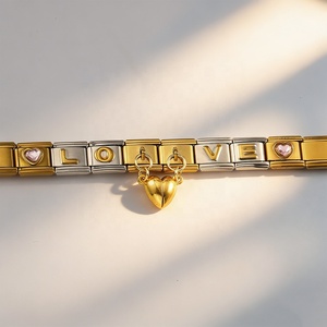 Stainless Steel Unisex LOVE Charm Kit for Italian Modular Bracelet Pink Heart CZ Platinum Plated <b>Letter</b> - Product Image 6
