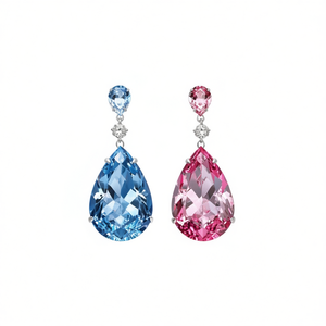 Boucles d'oreilles pendantes en cristal bleu saphir pour femmes, bijoux romantiques pour soirée avec serti griffe et pierre en zircon - Product Image 1