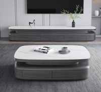 Ensemble table basse et meuble TV ovales en dalles de pierre de style italien moderne avec tiroirs de rangement pour salons – En stock
