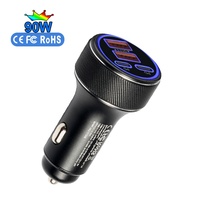 Chargeur de voiture HNT 90W 4 ports 2A2C OEM ODM, double PD45W QC18W, charge rapide, entrée DC12-24V, USB+Type C pour Apple Samsung