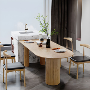 <span class=keywords><strong>Tavolo</strong></span> da Pranzo di Lusso in Legno Massello con Piano in Pietra Semicircolare e <span class=keywords><strong>Tavolo</strong></span> Lungo a Parete - Product Image 3