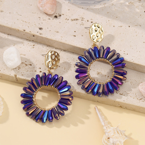 Toptan Trendy yuvarlak damla ayçiçeği küpe kadınlar için el yapımı kristal Faceted boncuk büyük uzun damla takı çin - Product Image 4