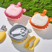 Ensemble de vaisselle portable pour bébé, bol et assiette en silicone anti-chute, fraîcheur et mignonnesse pour les sorties