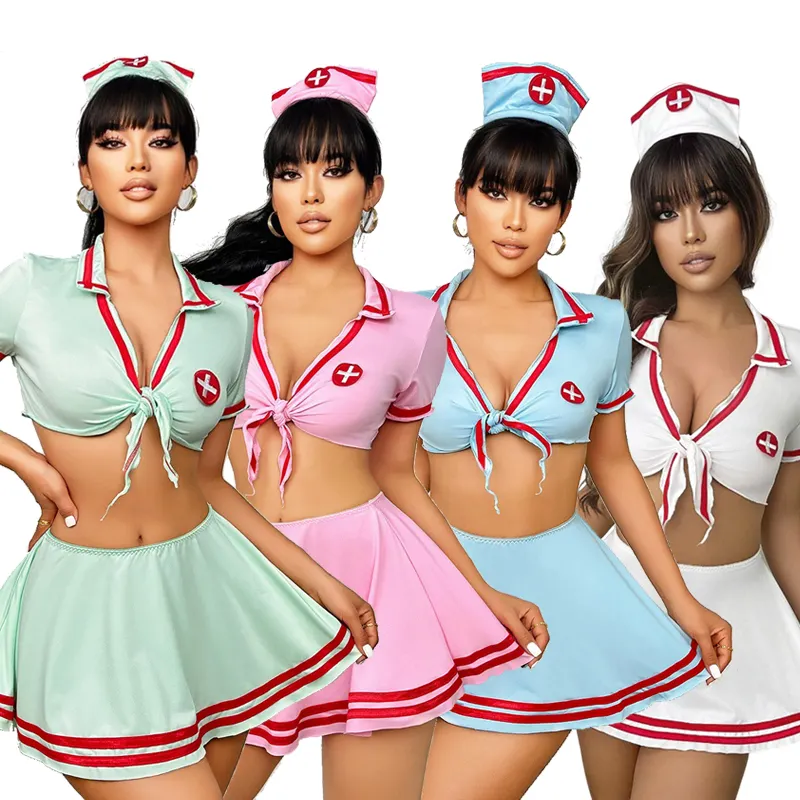 Moda 3-Piece kısa etek üniforma kadın iç çamaşırı setleri egzotik Cosplay japon seksi hemşire kostümü 4 renkler mevcut