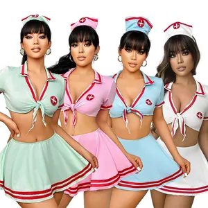 Fashionable 3-Piece Short Skirt Uniform Women's Lingerie Sets Exotic Cosplay Japanese Sexy Nurse Costume 4 Colors Available